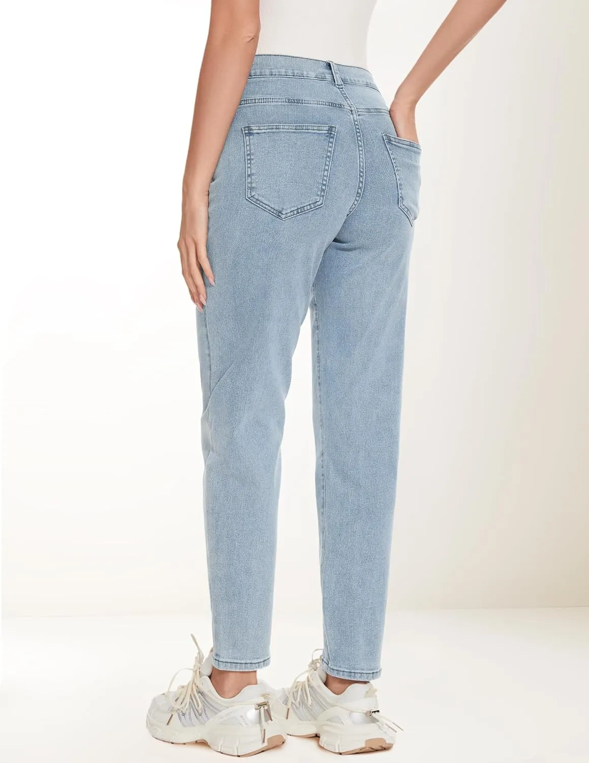 FABRACK Women's Maternity Jeans Mid-Rise Stretchy Boyfriend Jeans Under Belly Pregnancy Denim Pants with Elastic Inset Panel