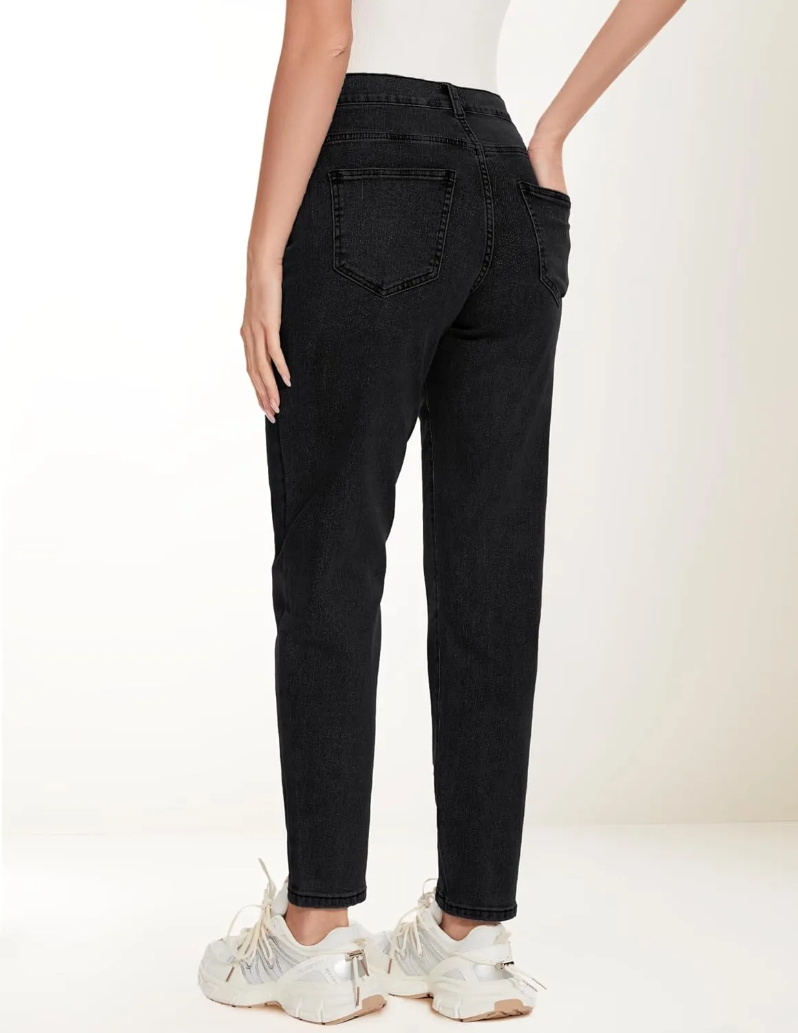 FABRACK Women's Maternity Jeans Mid-Rise Stretchy Boyfriend Jeans Under Belly Pregnancy Denim Pants with Elastic Inset Panel