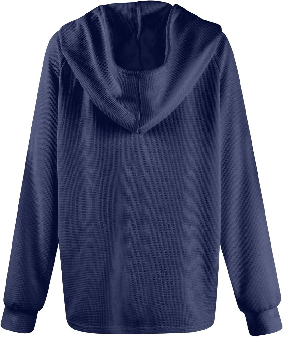 Fall Hoodies for Women Waffle Knit Raglan Long Sleeve Tops V Neck Button Down Shirts Hooded Tunic Pullover Sweaters