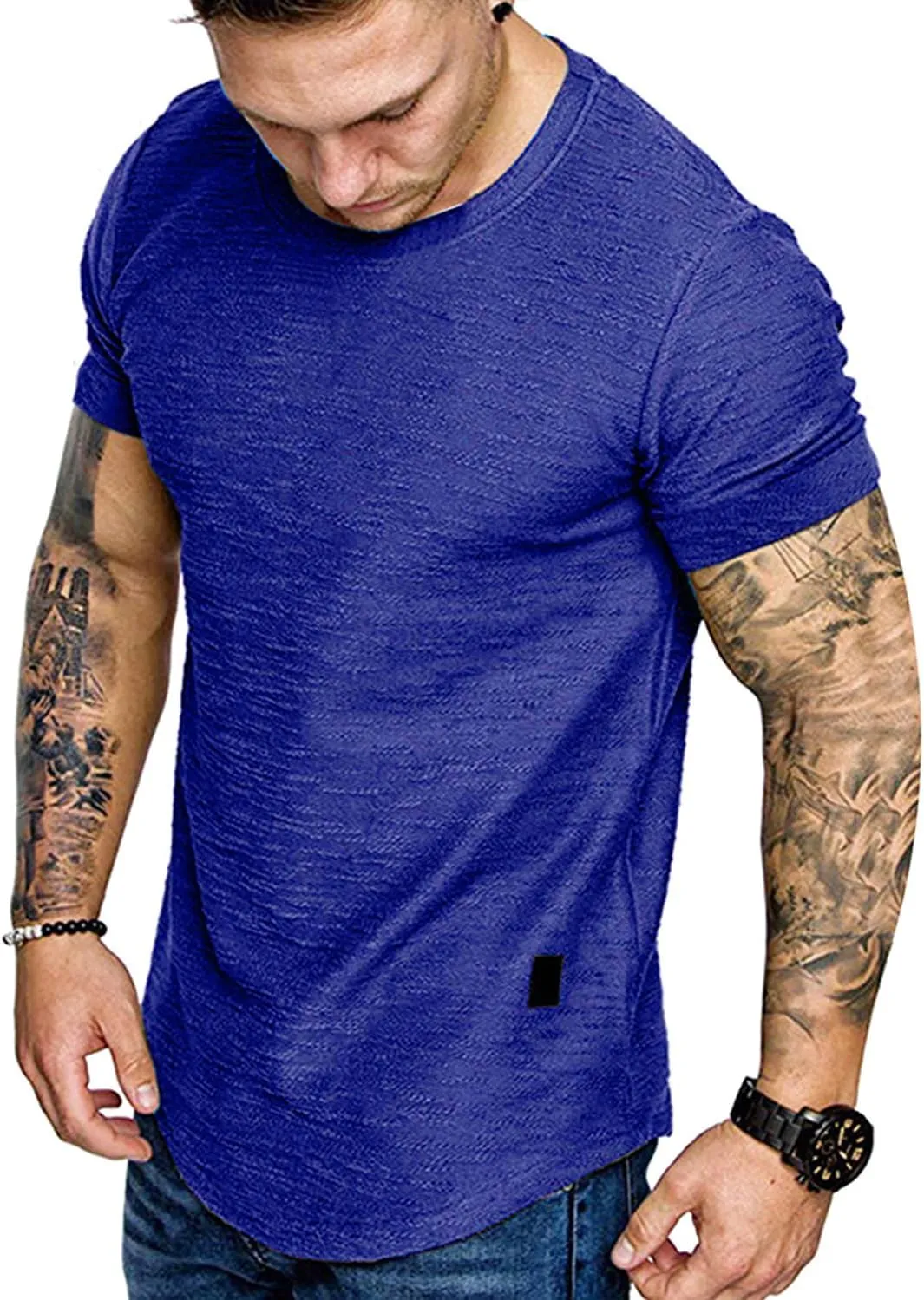 Fashion Mens T Shirt Muscle Gym Workout Athletic Shirt Cotton Tee Shirt Top