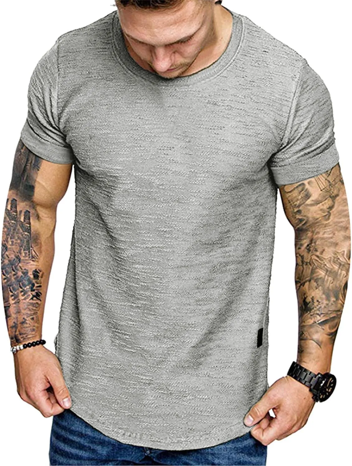 Fashion Mens T Shirt Muscle Gym Workout Athletic Shirt Cotton Tee Shirt Top
