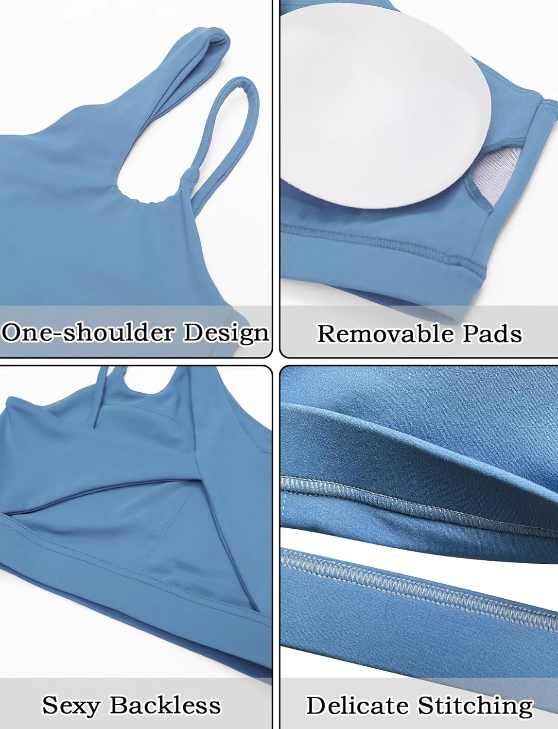 FEOYA One Shoulder Double Strap Sports Bra for Women Asymmetrical Padded Workout Yoga Bra