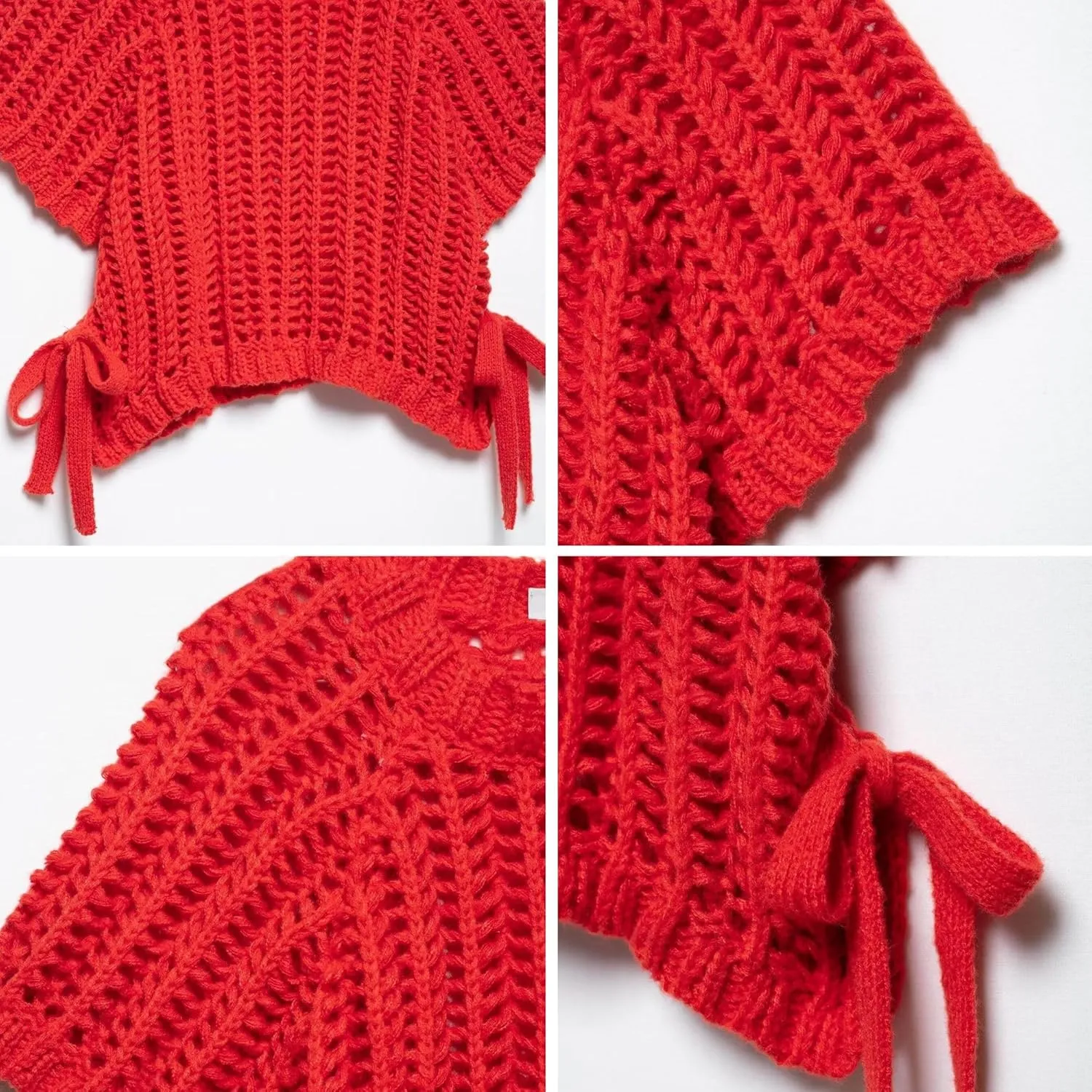 FindThy Womens Chunky Cropped Sweater Vest Side Bow Tie Crew Neck Trendy Pullover Knit Tank Tops
