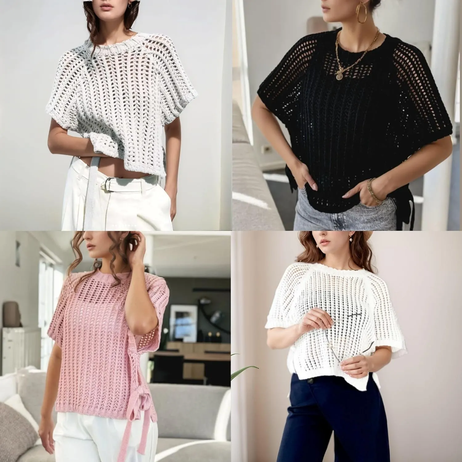 FindThy Womens Chunky Cropped Sweater Vest Side Bow Tie Crew Neck Trendy Pullover Knit Tank Tops