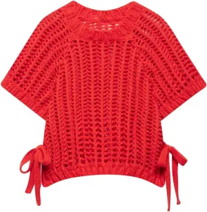 FindThy Womens Chunky Cropped Sweater Vest Side Bow Tie Crew Neck Trendy Pullover Knit Tank Tops