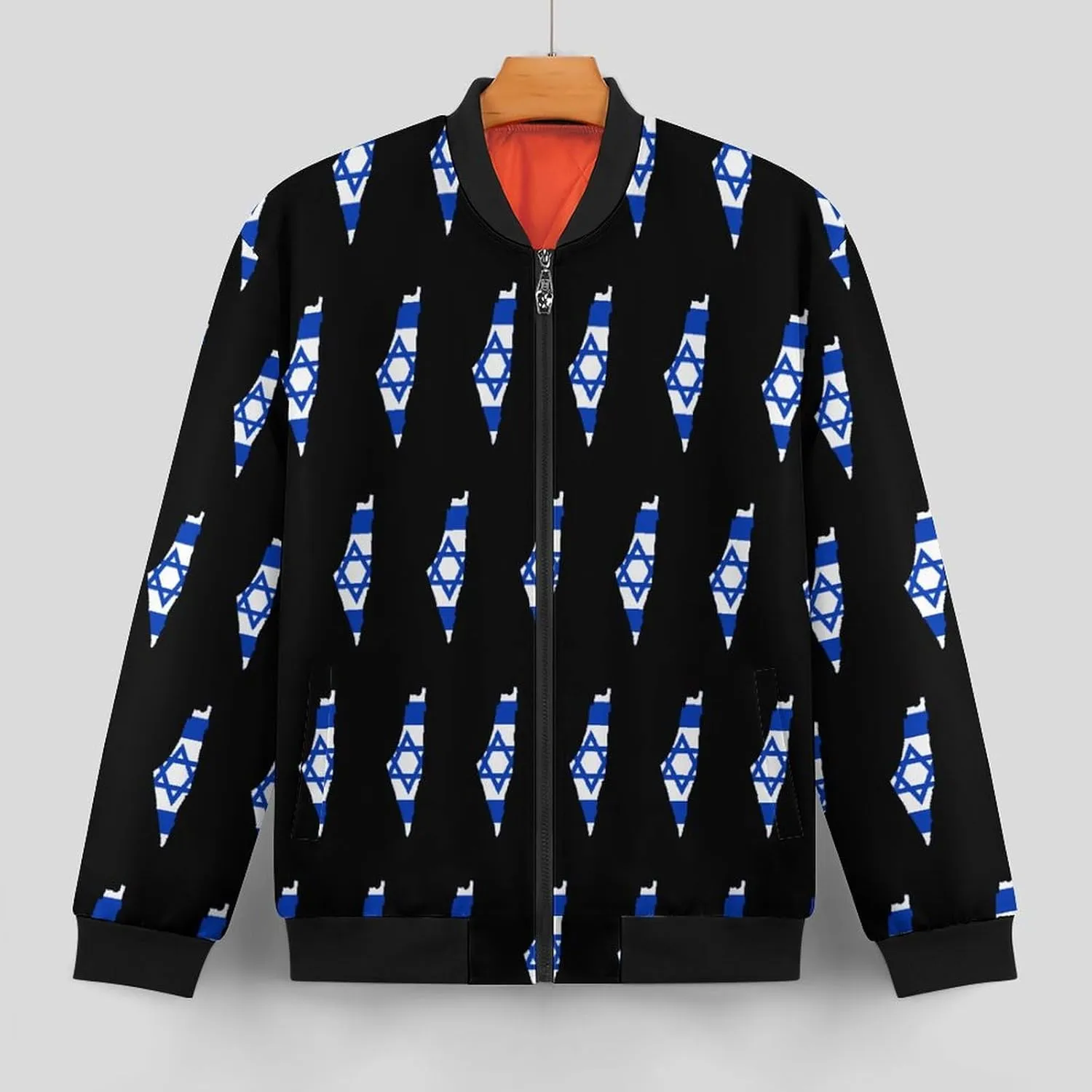 Flag Map of Israel Men's Bomber Jacket Lightweight Windbreaker Fashion Spring Fall Coats Casual Jackets for Men
