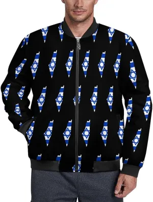 Flag Map of Israel Men's Bomber Jacket Lightweight Windbreaker Fashion Spring Fall Coats Casual Jackets for Men