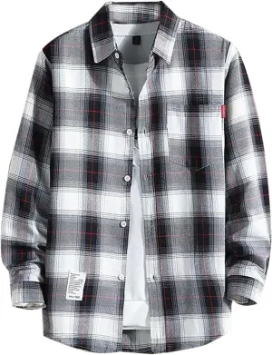 Flannel Shirt for Men,Mens Flannel Plaid Shirt Casual Button Down Shirts Regular Fit Long Sleeve Shirts Lightweight Fall Coat
