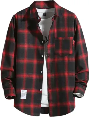 Flannel Shirt for Men,Mens Flannel Plaid Shirt Casual Button Down Shirts Regular Fit Long Sleeve Shirts Lightweight Fall Coat