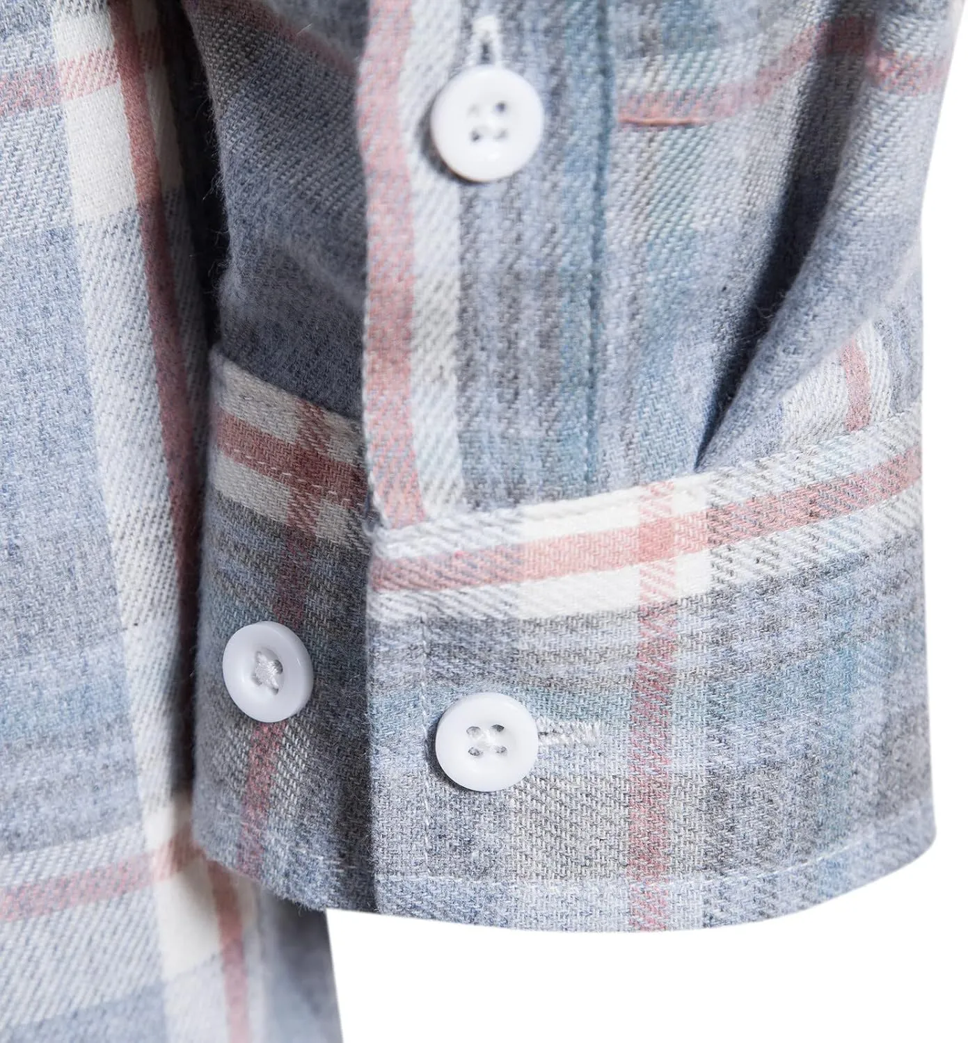 Flannel Thermal Lined Shirt Jacket for Men Shirt with Pocket Button-Down Shirt Jacket with Hood Hooded Shacket Jacket