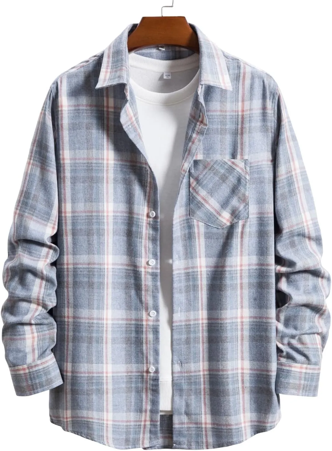 Flannel Thermal Lined Shirt Jacket for Men Shirt with Pocket Button-Down Shirt Jacket with Hood Hooded Shacket Jacket