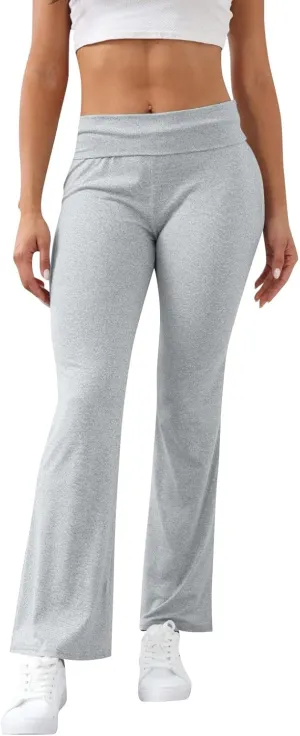 Flare Leggings for Women Stretch Skinny Fold Over Yoga Pants Elastic High Waisted Pull on Bell Bottom Pants