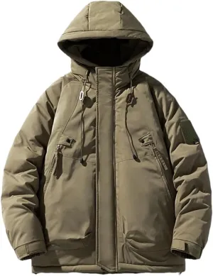 Fnfmrfmr Men Solid Zipper Cotton Coats Long Sleeve Pocket Loose Padded Warm Hooded Jacket Outwear