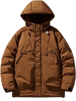 Fnfmrfmr Men Solid Zipper Cotton Coats Long Sleeve Pocket Loose Padded Warm Hooded Jacket Outwear