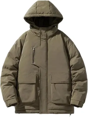Fnfmrfmr Men Solid Zipper Cotton Coats Long Sleeve Pocket Loose Padded Warm Hooded Jacket Outwear