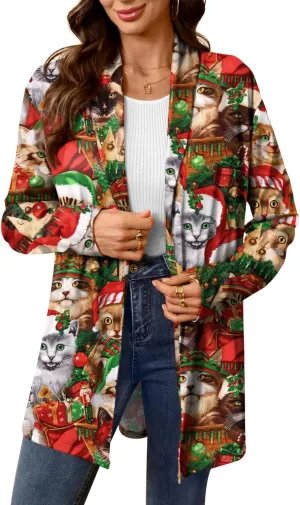 For G and PL Womens Christmas Holiday Long Sleeve Ugly Cardigan