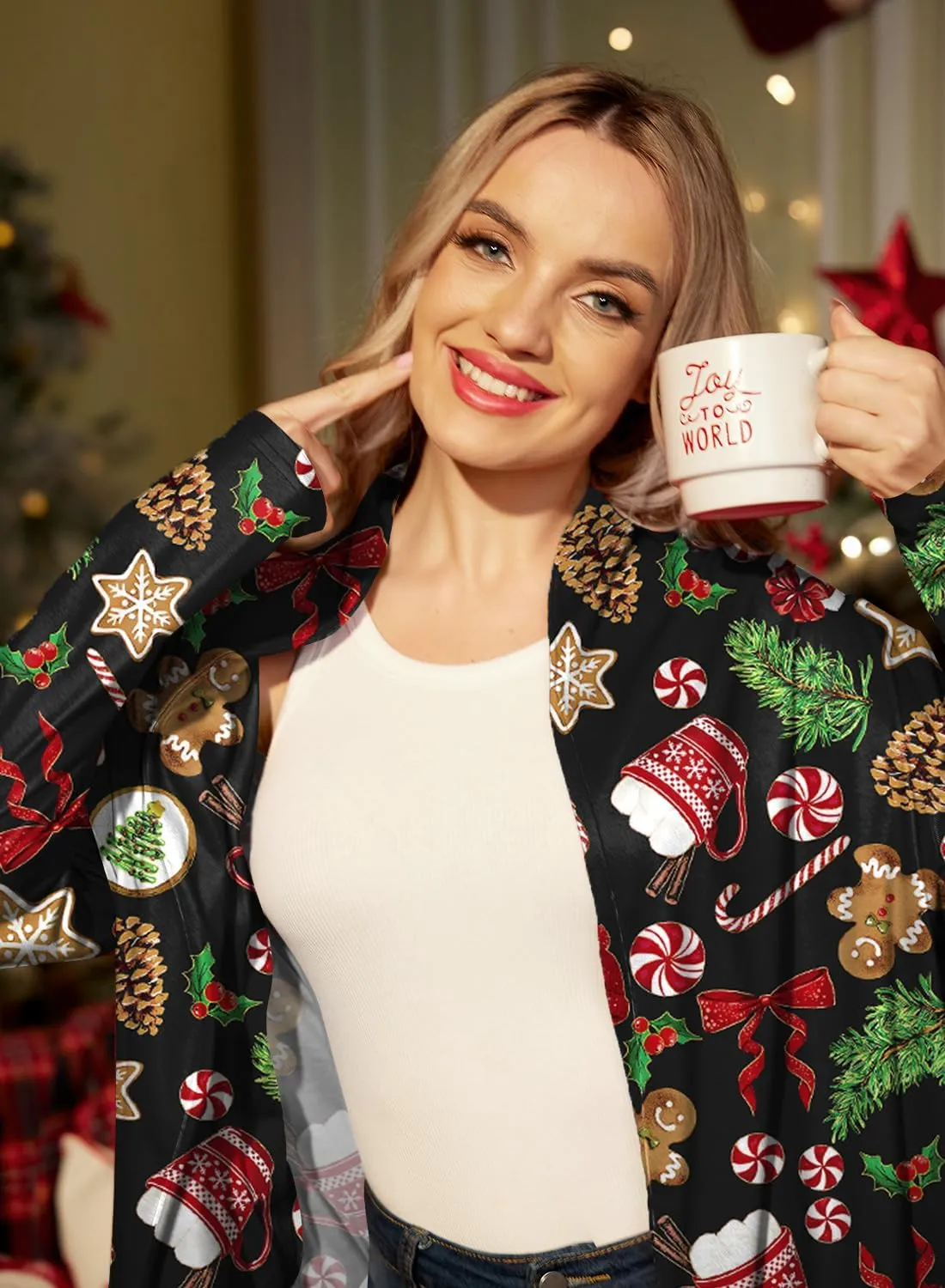 For G and PL Womens Christmas Holiday Long Sleeve Ugly Cardigan
