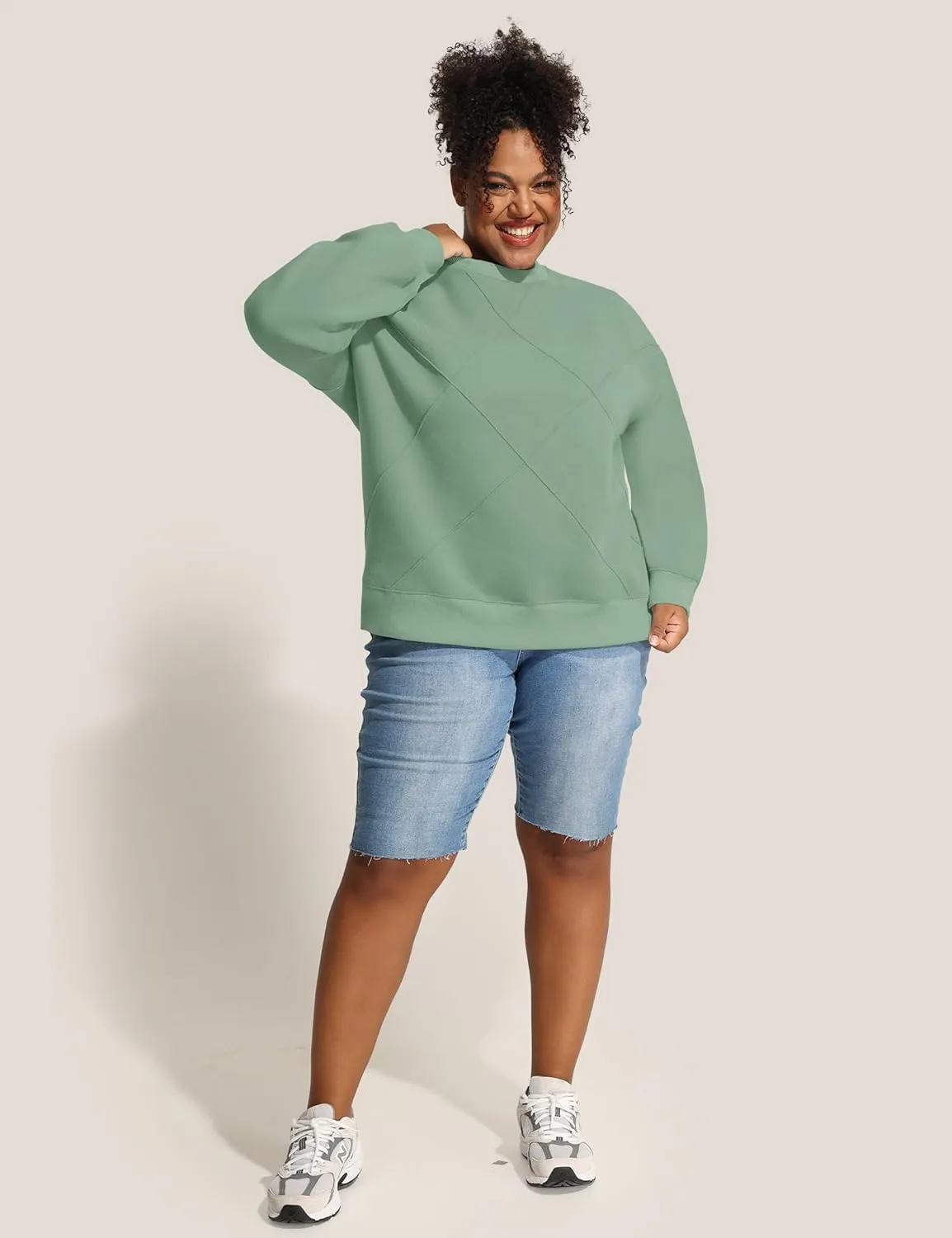 FOREYOND Plus Size Sweatshirts for Women Crew Neck Long Sleeve Pullover Oversized Sweaters Casual Fleece Sweatshirts