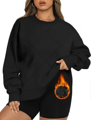 FOREYOND Plus Size Sweatshirts for Women Crew Neck Long Sleeve Pullover Oversized Sweaters Casual Fleece Sweatshirts