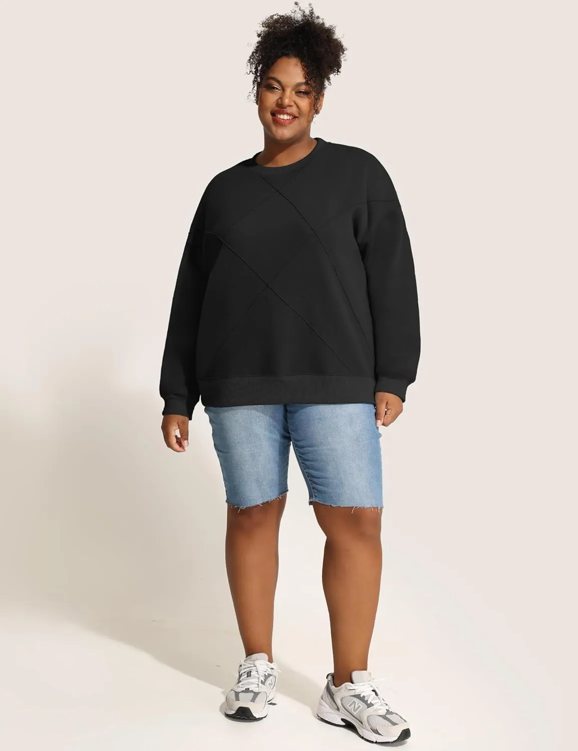 FOREYOND Plus Size Sweatshirts for Women Crew Neck Long Sleeve Pullover Oversized Sweaters Casual Fleece Sweatshirts