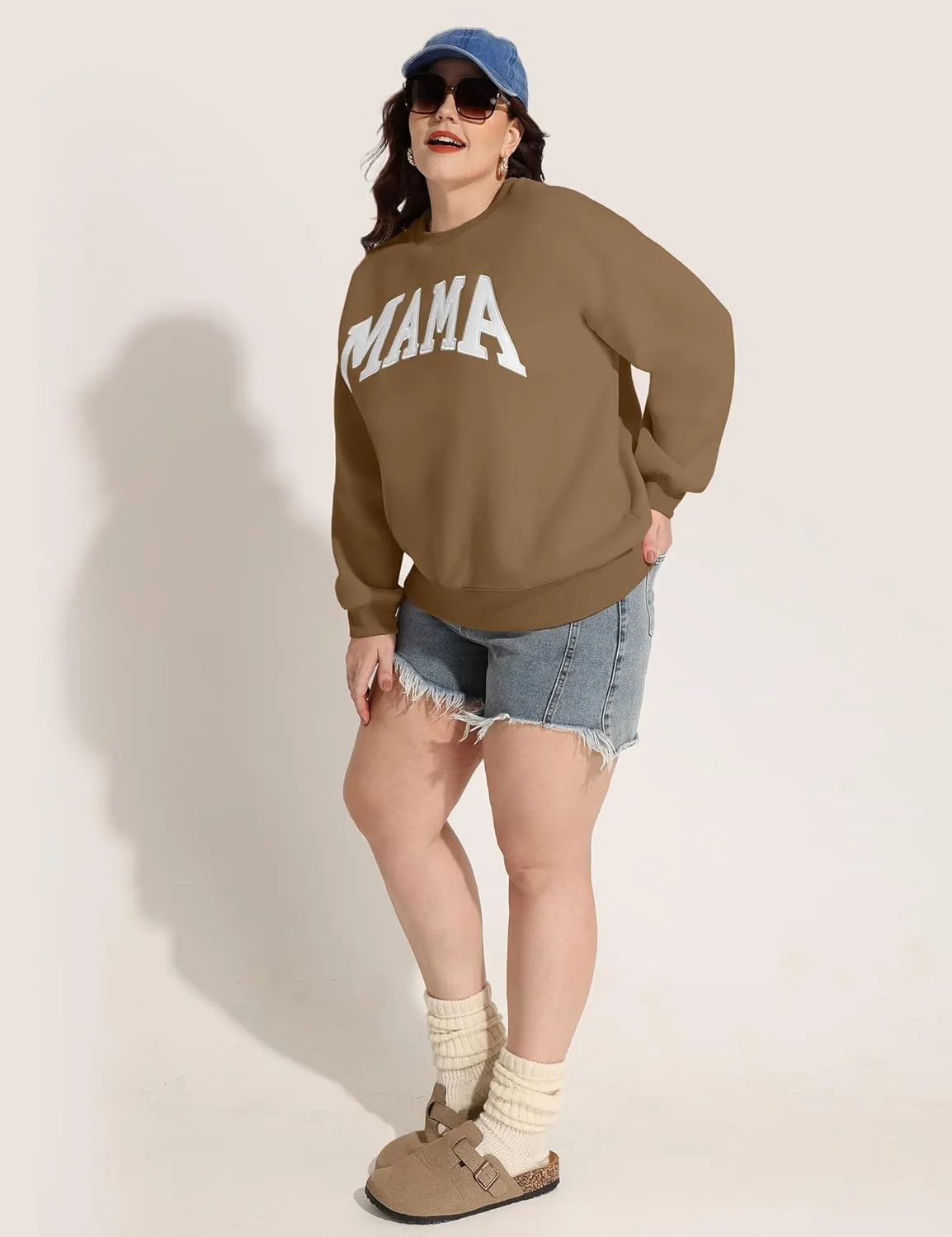 FOREYOND Plus Size Sweatshirts for Women Crew Neck Long Sleeve Pullover Oversized Sweaters Casual Fleece Sweatshirts