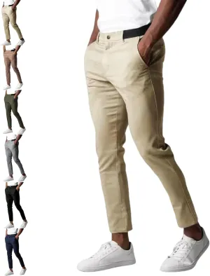 Foueo Active Chinos, Active Pants Men, Mens Chinos Slim Fit Stretch Skinny Tapered Dress Pants Casual Solid Trousers