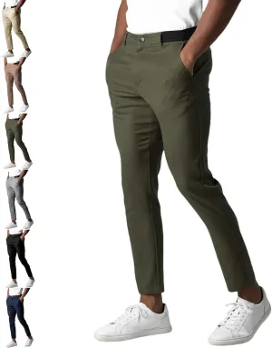 Foueo Active Chinos, Active Pants Men, Mens Chinos Slim Fit Stretch Skinny Tapered Dress Pants Casual Solid Trousers