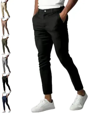 Foueo Active Chinos, Active Pants Men, Mens Chinos Slim Fit Stretch Skinny Tapered Dress Pants Casual Solid Trousers