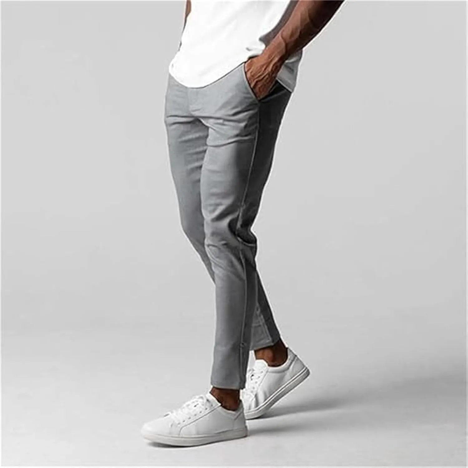 Foueo Active Chinos, Fit Chinos Solid Pants for Men, Men's Chino Pants Casual Stretch Waist Tapered Trousers Dress