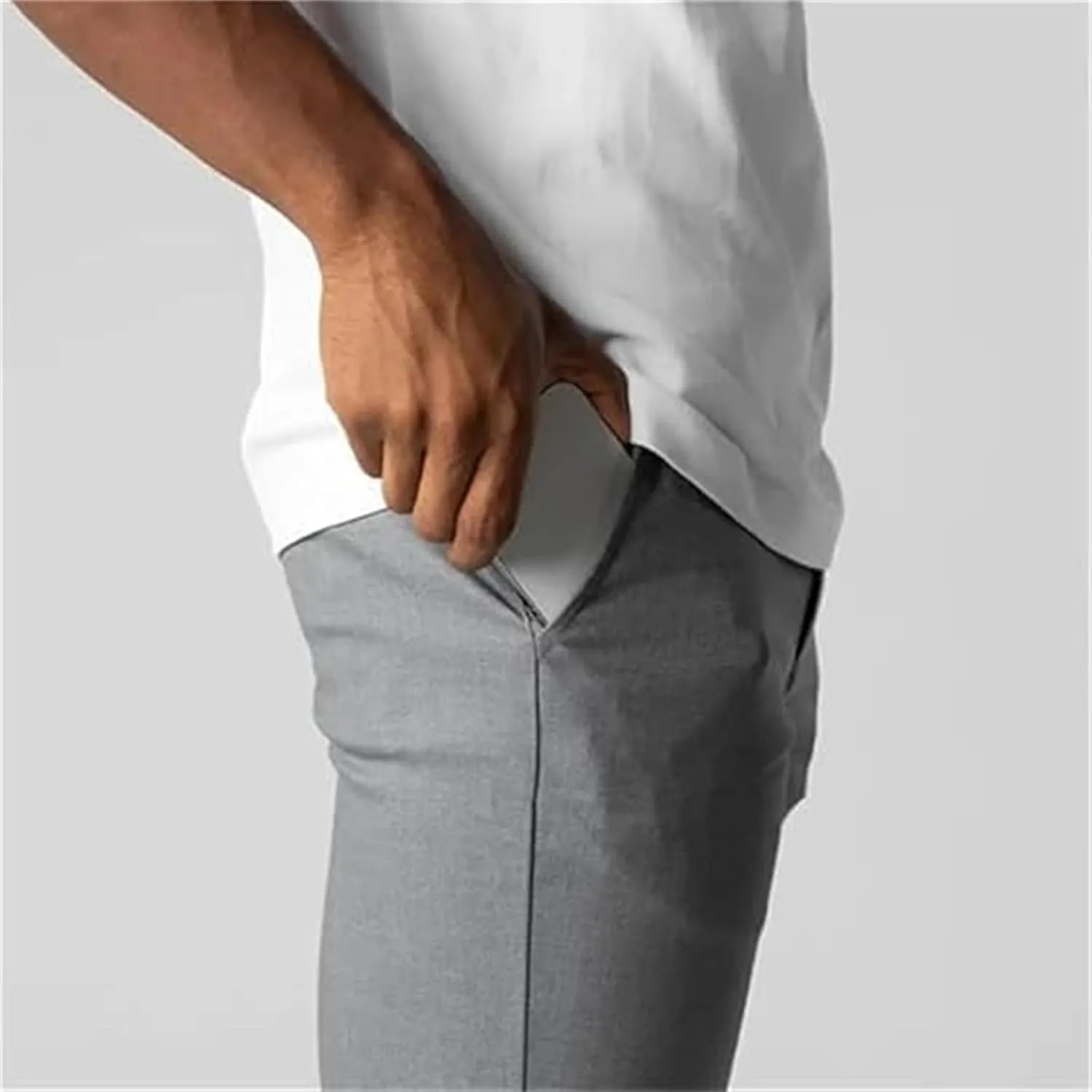 Foueo Active Chinos, Fit Chinos Solid Pants for Men, Men's Chino Pants Casual Stretch Waist Tapered Trousers Dress