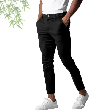 Foueo Active Chinos, Fit Chinos Solid Pants for Men, Men's Chino Pants Casual Stretch Waist Tapered Trousers Dress