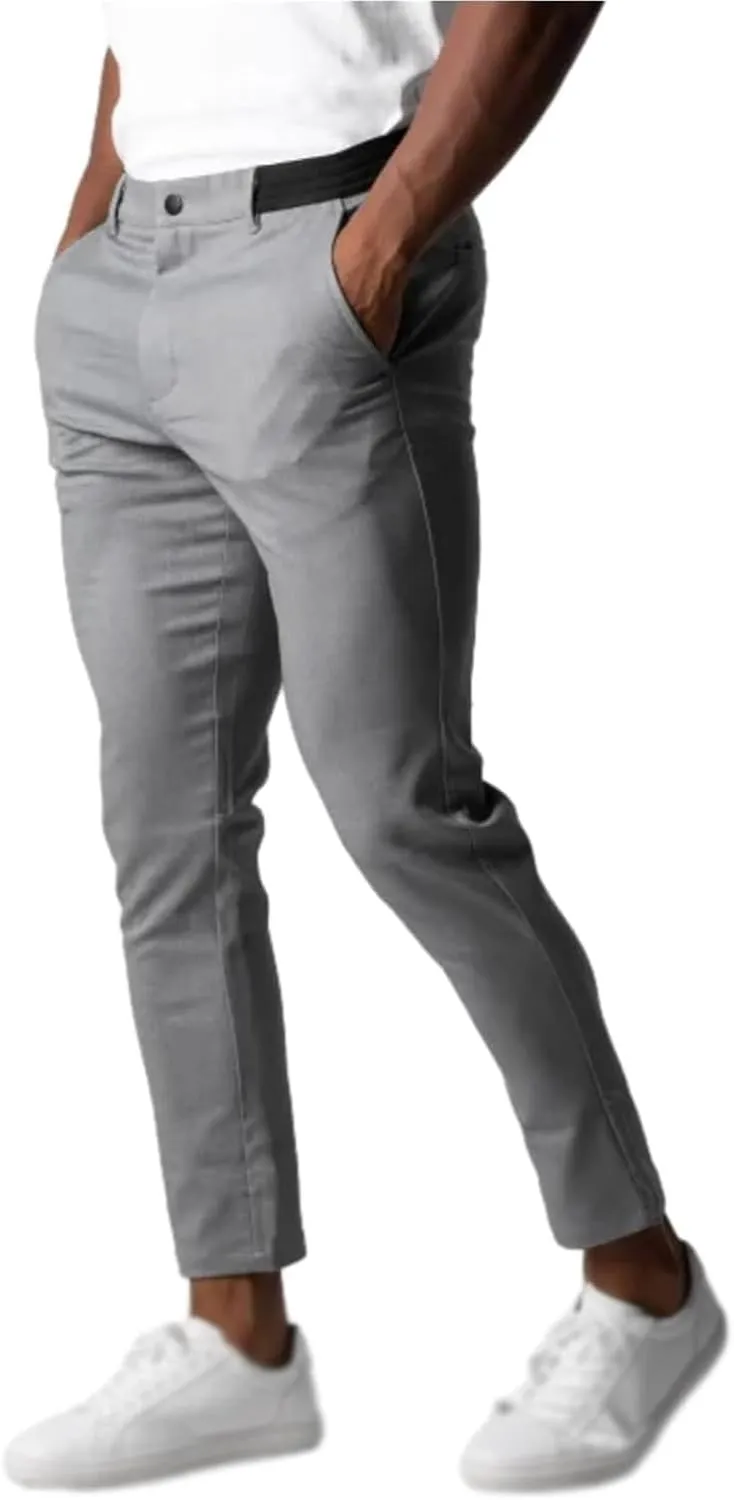Foueo Active Chinos, Mens Chinos Slim Fit Stretch Skinny Tapered Dress Pants Casual Solid Trousers with Pockets