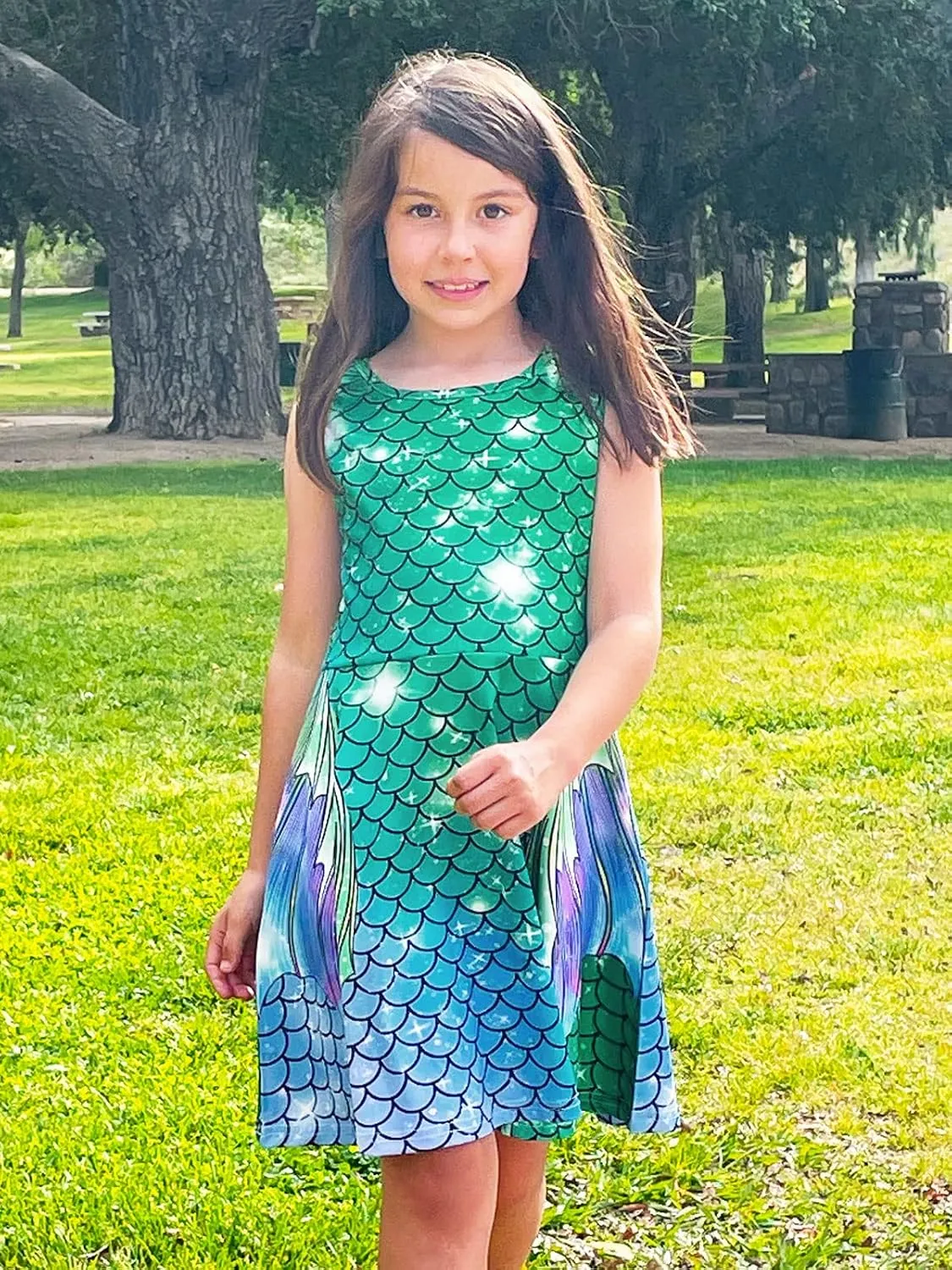 Funnycokid Mermaid Dress Girls Kids Summer Sleeveless Sundress Birthday Outfit Twirly Party Clothes 4-13 Years