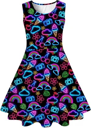 Funnycokid Mermaid Dress Girls Kids Summer Sleeveless Sundress Birthday Outfit Twirly Party Clothes 4-13 Years