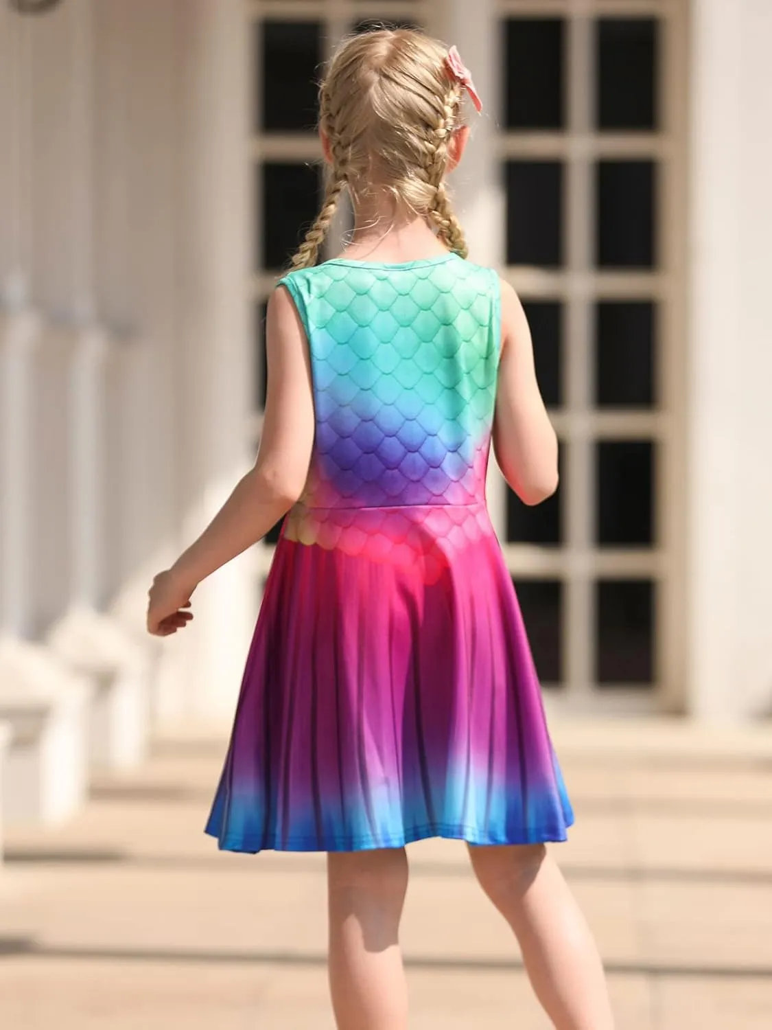 Funnycokid Mermaid Dress Girls Kids Summer Sleeveless Sundress Birthday Outfit Twirly Party Clothes 4-13 Years