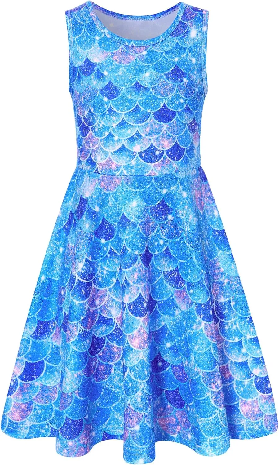 Funnycokid Mermaid Dress Girls Kids Summer Sleeveless Sundress Birthday Outfit Twirly Party Clothes 4-13 Years