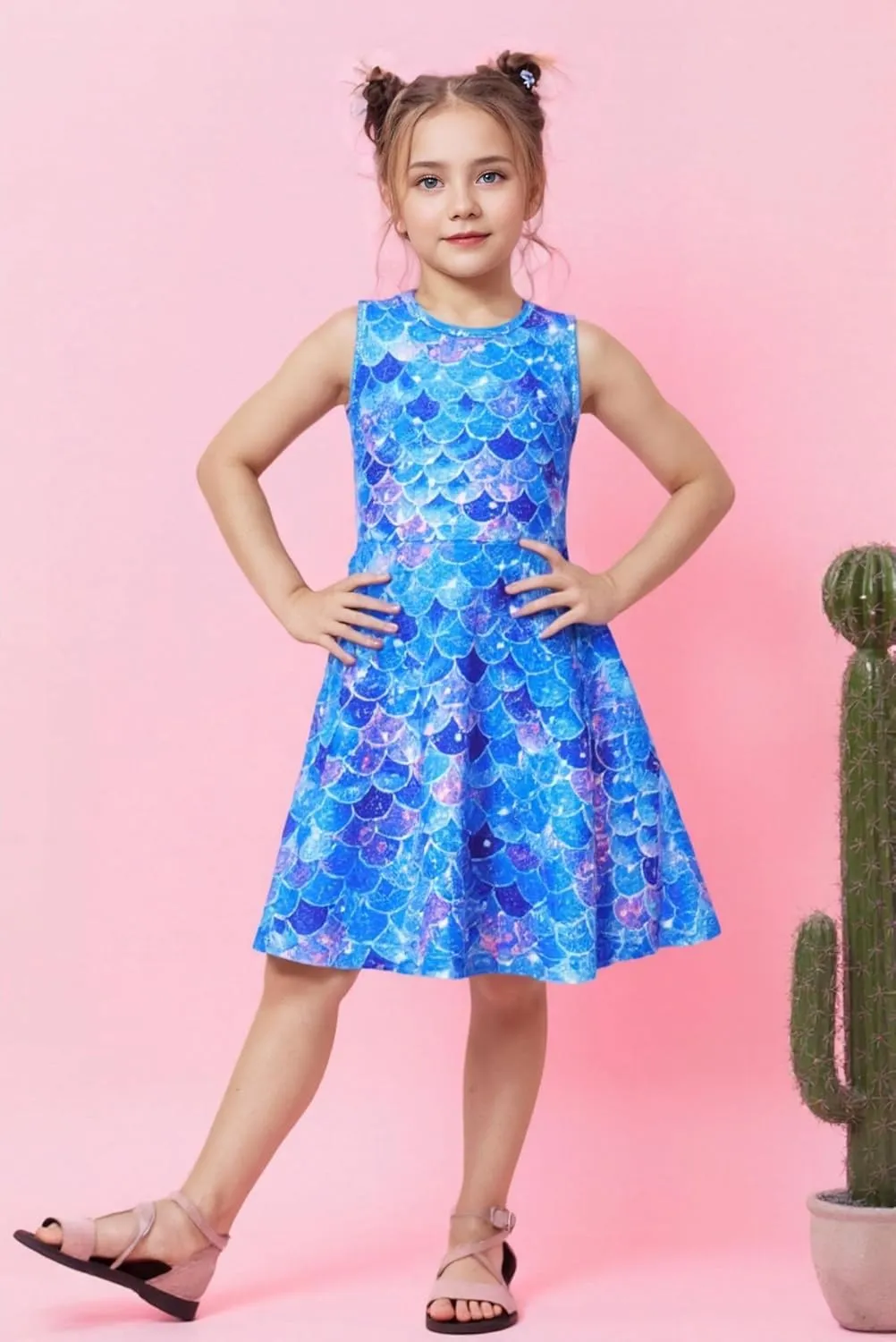 Funnycokid Mermaid Dress Girls Kids Summer Sleeveless Sundress Birthday Outfit Twirly Party Clothes 4-13 Years