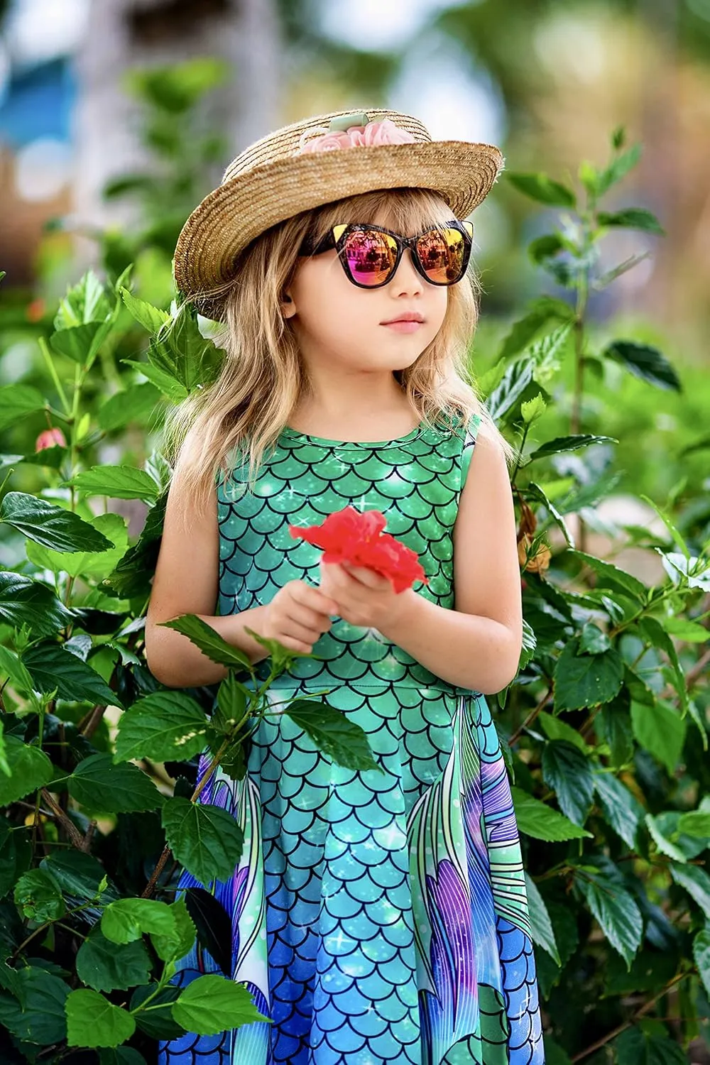 Funnycokid Mermaid Dress Girls Kids Summer Sleeveless Sundress Birthday Outfit Twirly Party Clothes 4-13 Years