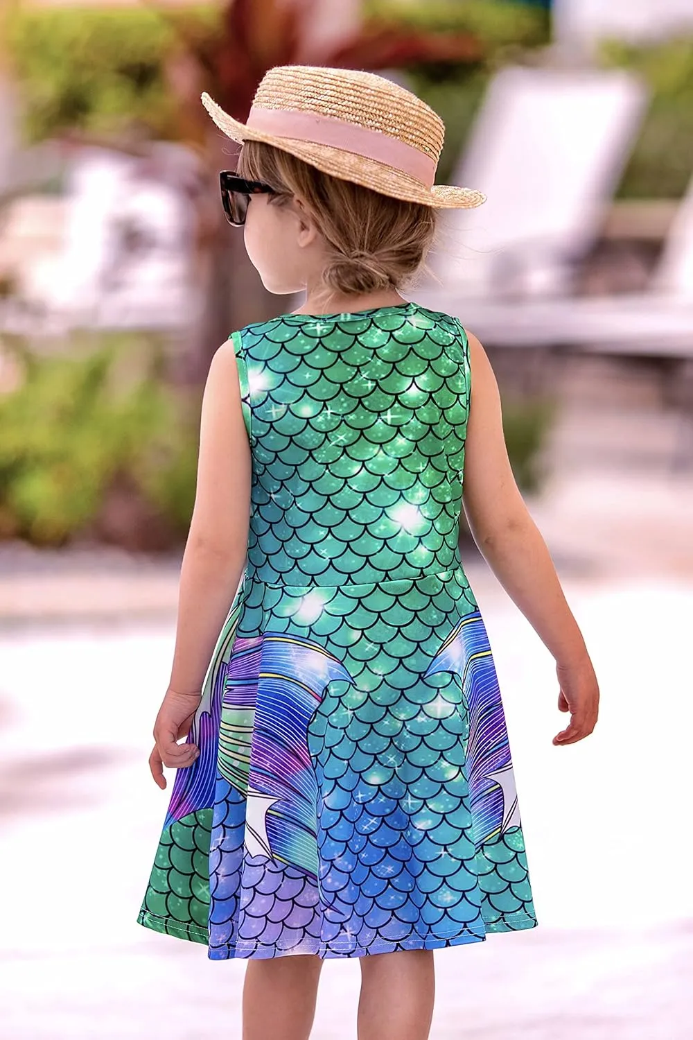 Funnycokid Mermaid Dress Girls Kids Summer Sleeveless Sundress Birthday Outfit Twirly Party Clothes 4-13 Years