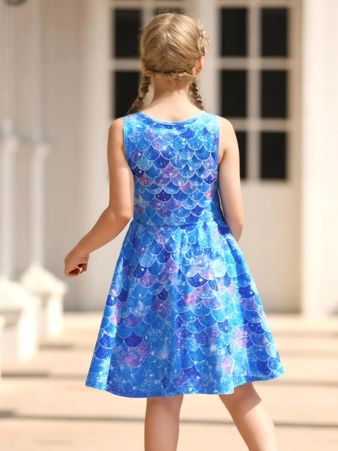 Funnycokid Mermaid Dress Girls Kids Summer Sleeveless Sundress Birthday Outfit Twirly Party Clothes 4-13 Years