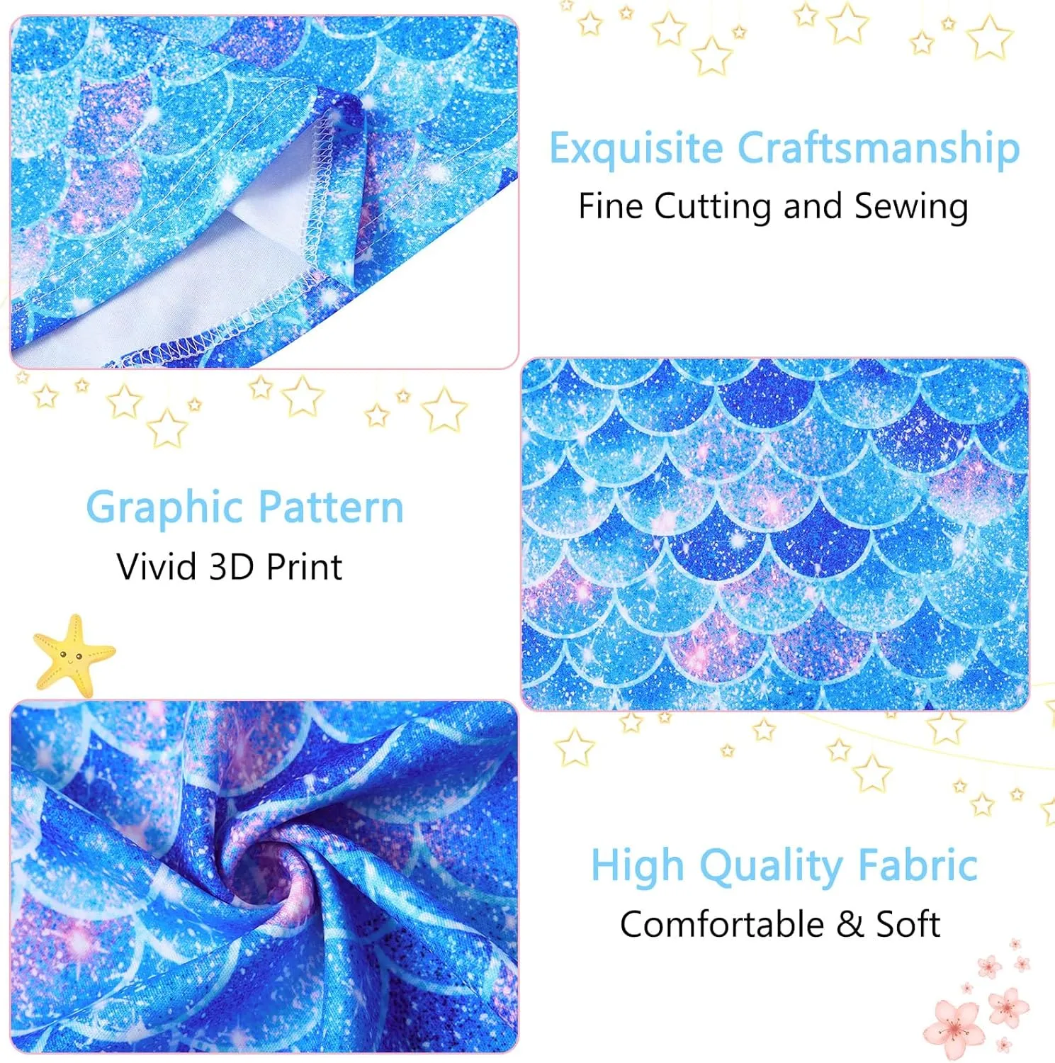 Funnycokid Mermaid Dress Girls Kids Summer Sleeveless Sundress Birthday Outfit Twirly Party Clothes 4-13 Years
