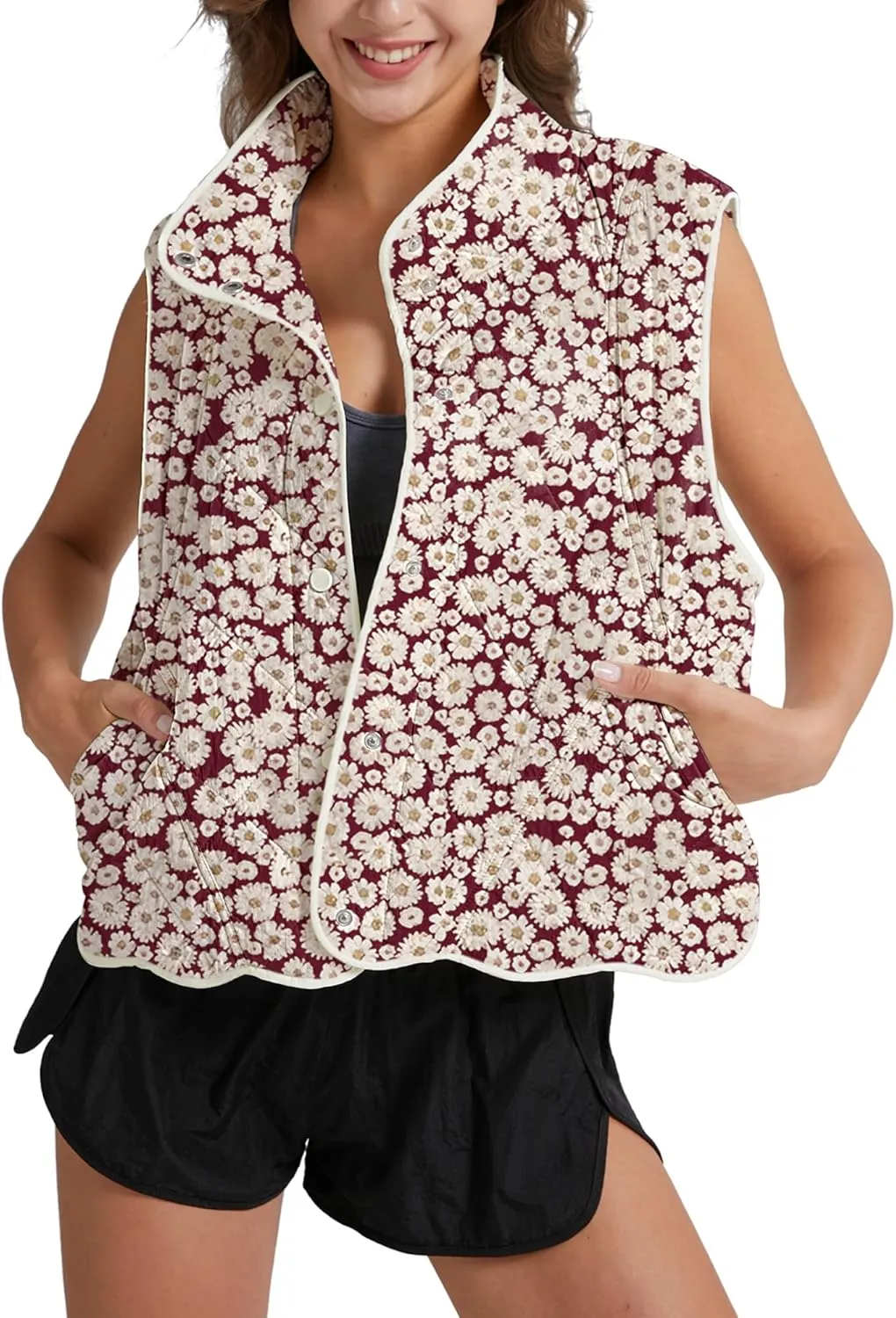 Gacaky Women's Puffer Vest Sleeveless Button Down Outerwear Warm Quilted Lightweight Down Winter Jackets Coats
