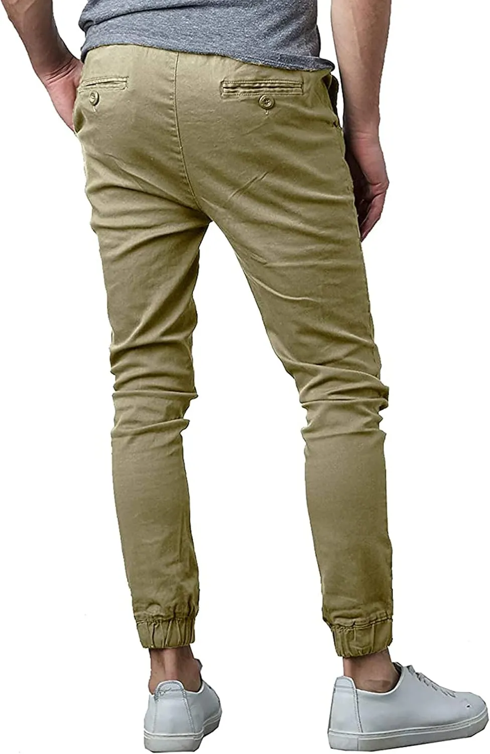 Galaxy by Harvic Men's Basic Stretch Twill Joggers Chinos Hiking Drawstring