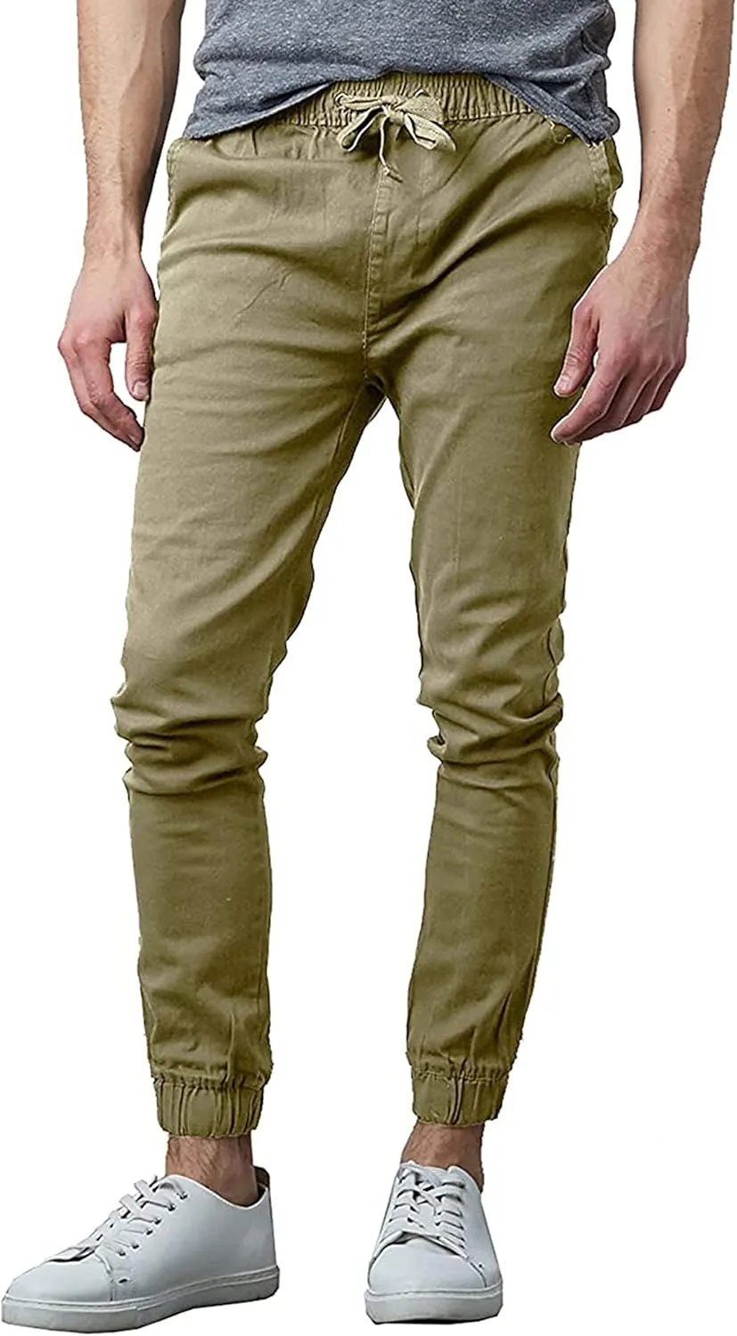 Galaxy by Harvic Men's Basic Stretch Twill Joggers Chinos Hiking Drawstring