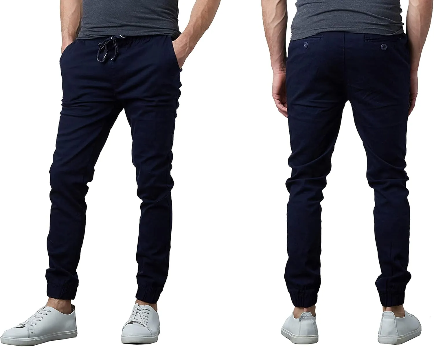 Galaxy by Harvic Men's Basic Stretch Twill Joggers Chinos Hiking Drawstring