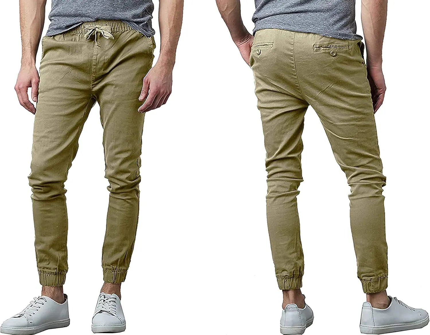 Galaxy by Harvic Men's Basic Stretch Twill Joggers Chinos Hiking Drawstring