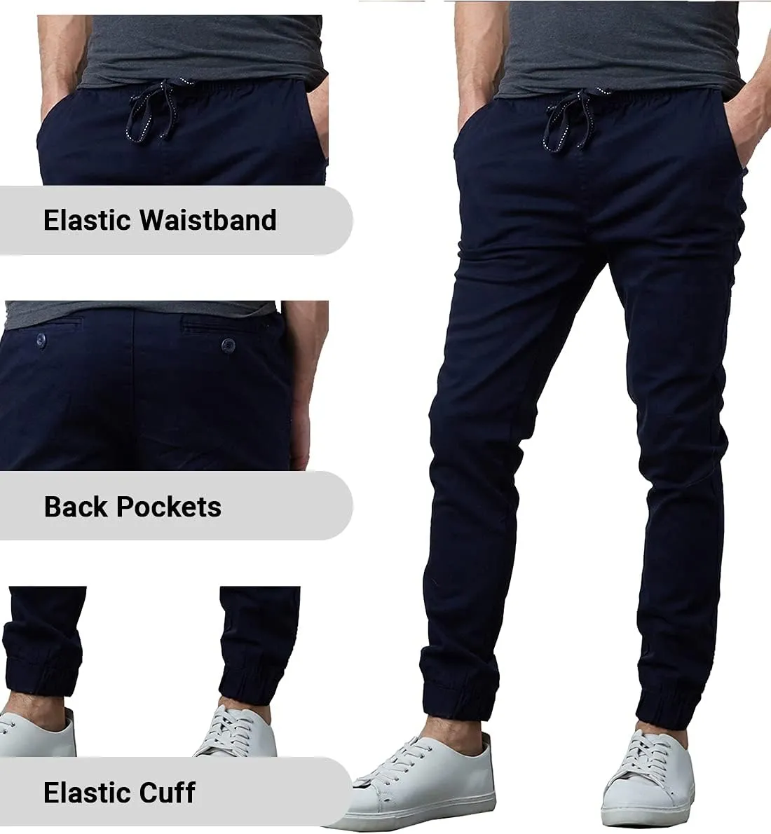 Galaxy by Harvic Men's Basic Stretch Twill Joggers Chinos Hiking Drawstring