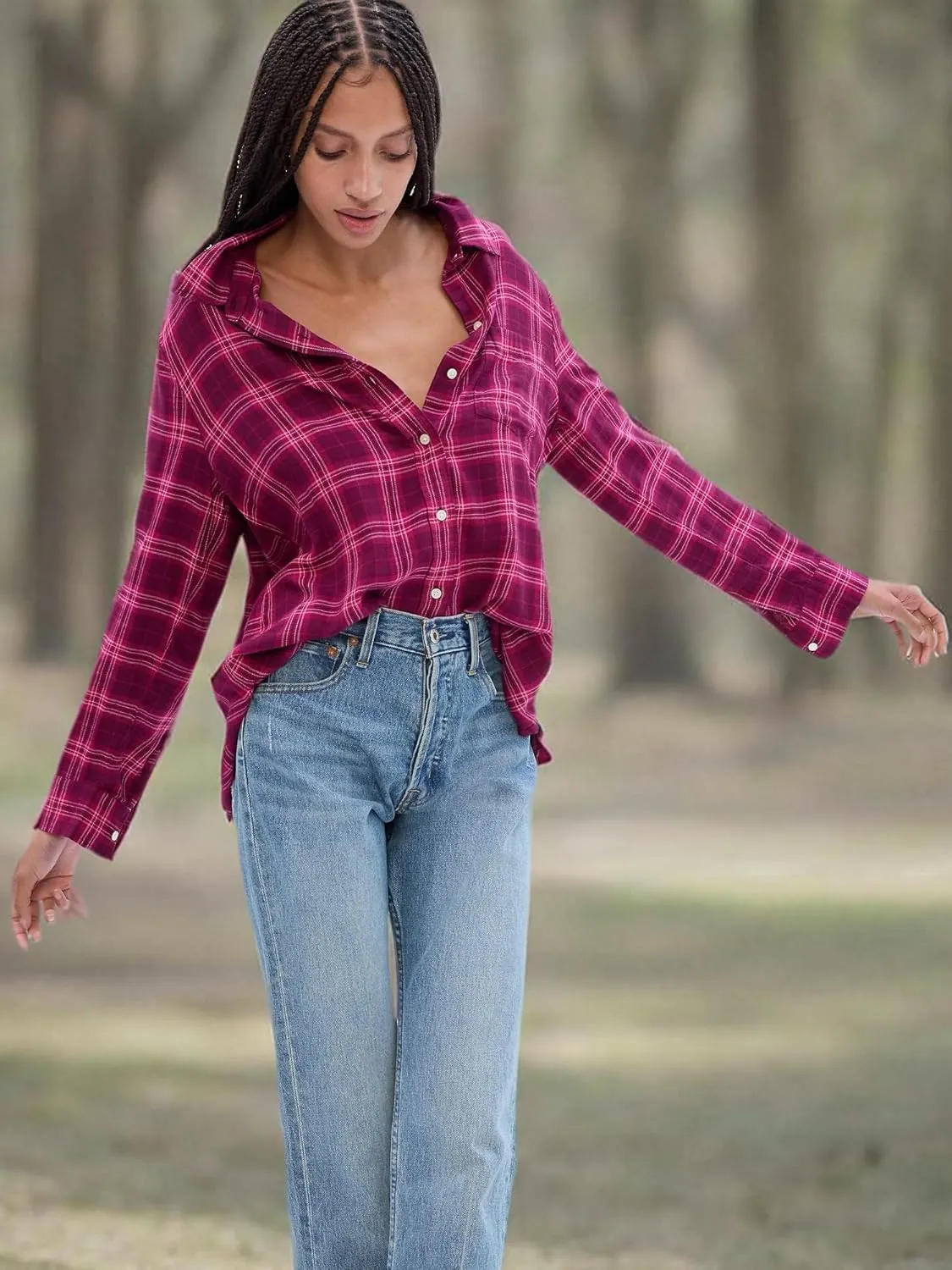 GAP Women's Drapey Flannel Button Down Shirt