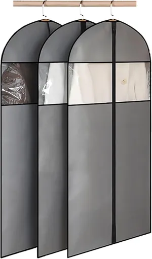 Garment Bags for Hanging Clothes, 3Pcs Suit Covers with Clear Windows, Suit Bags for Jackets, Shirts, Long Coats Gray(24x35in/60x90cm)