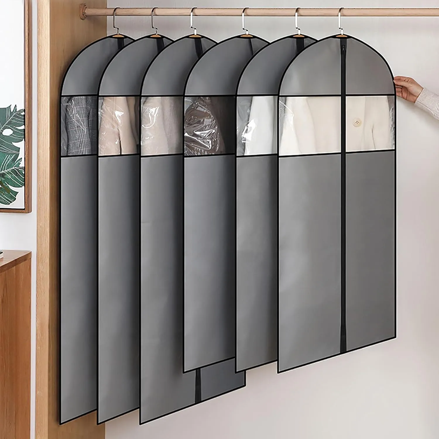 Garment Bags for Hanging Clothes, 3Pcs Suit Covers with Clear Windows, Suit Bags for Jackets, Shirts, Long Coats Gray(24x35in/60x90cm)